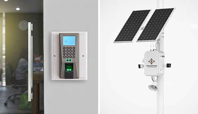 Collage of finger print access control system and solar powered mobile surveillance system