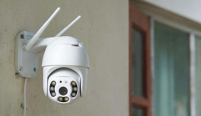 Security camera mounted on the wall