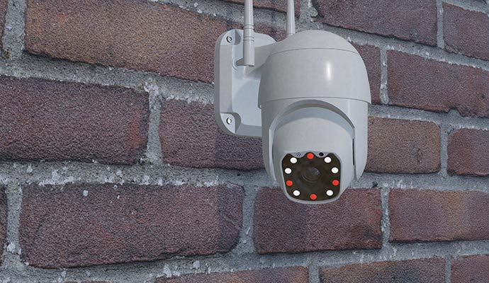 Security camera mounted on the wall