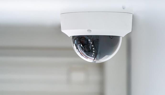 Surveillance camera mounted on the ceiling