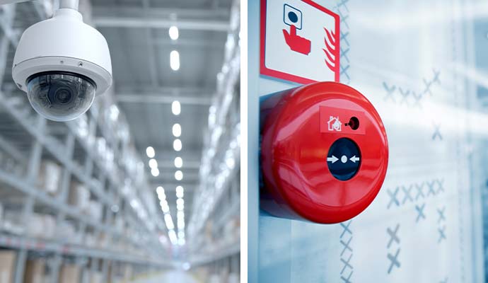 Collage of CCTV camera and fire alarm push button