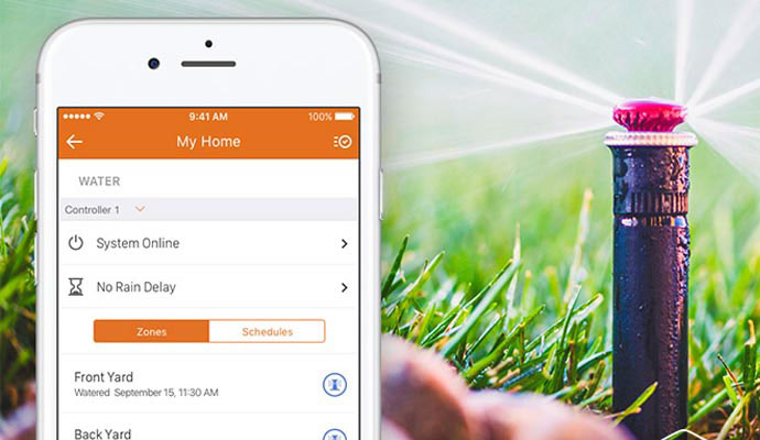 Smart irrigation app controlling lawn sprinkler