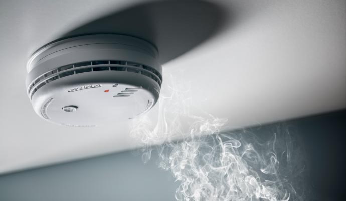 Smoke detector mounted on the ceiling