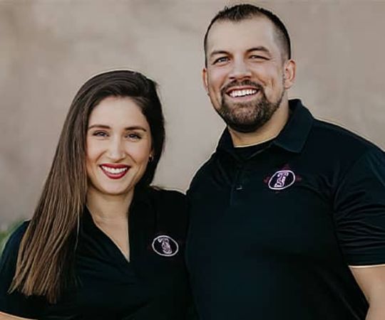 Thompson Security owners Justin Thompson, and Elisabeth Thompson from left to right