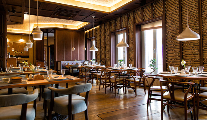 Wooden decor of a restaurant interior